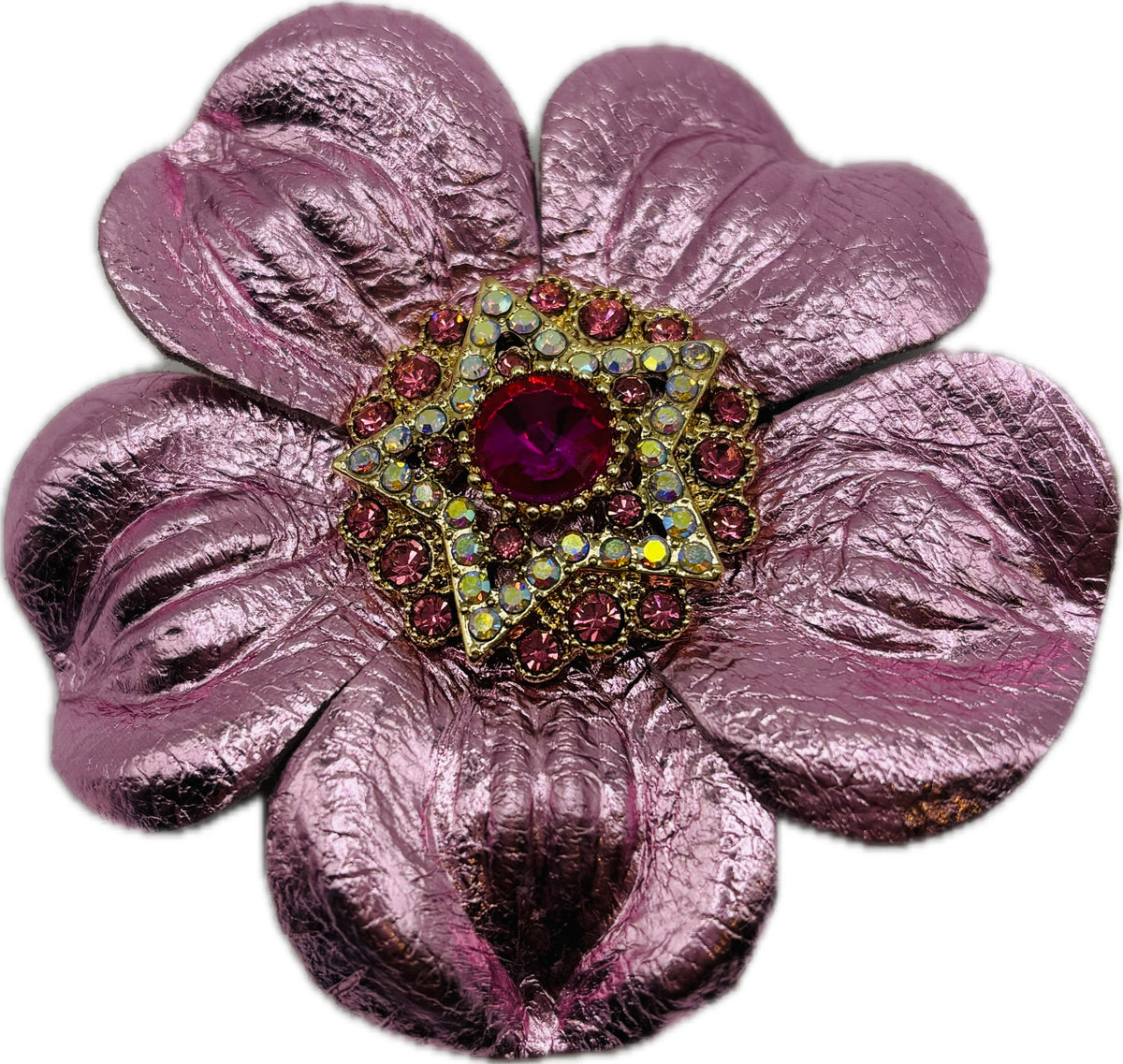 Big Sky Rodeo Glam Pink & Ruby Leather Crystal Star Pin & Clip, 2 1/2"