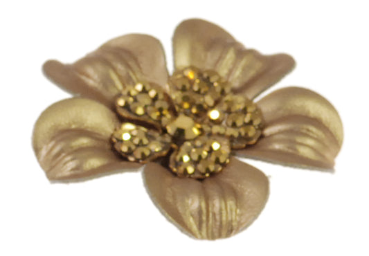 Karin's Garden 2 1/4" The COCO Gold Leather & Crystal Flower Hair Elastic Handmade in the USA