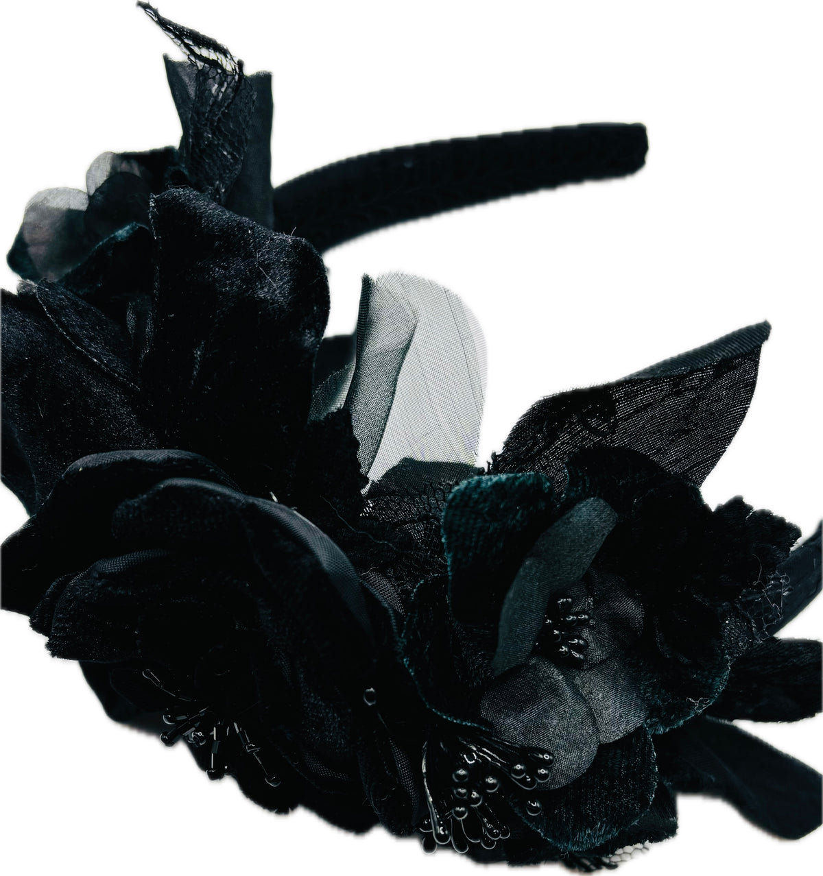 Night Fall Black Blooms Headband, 1" – One of a Kind