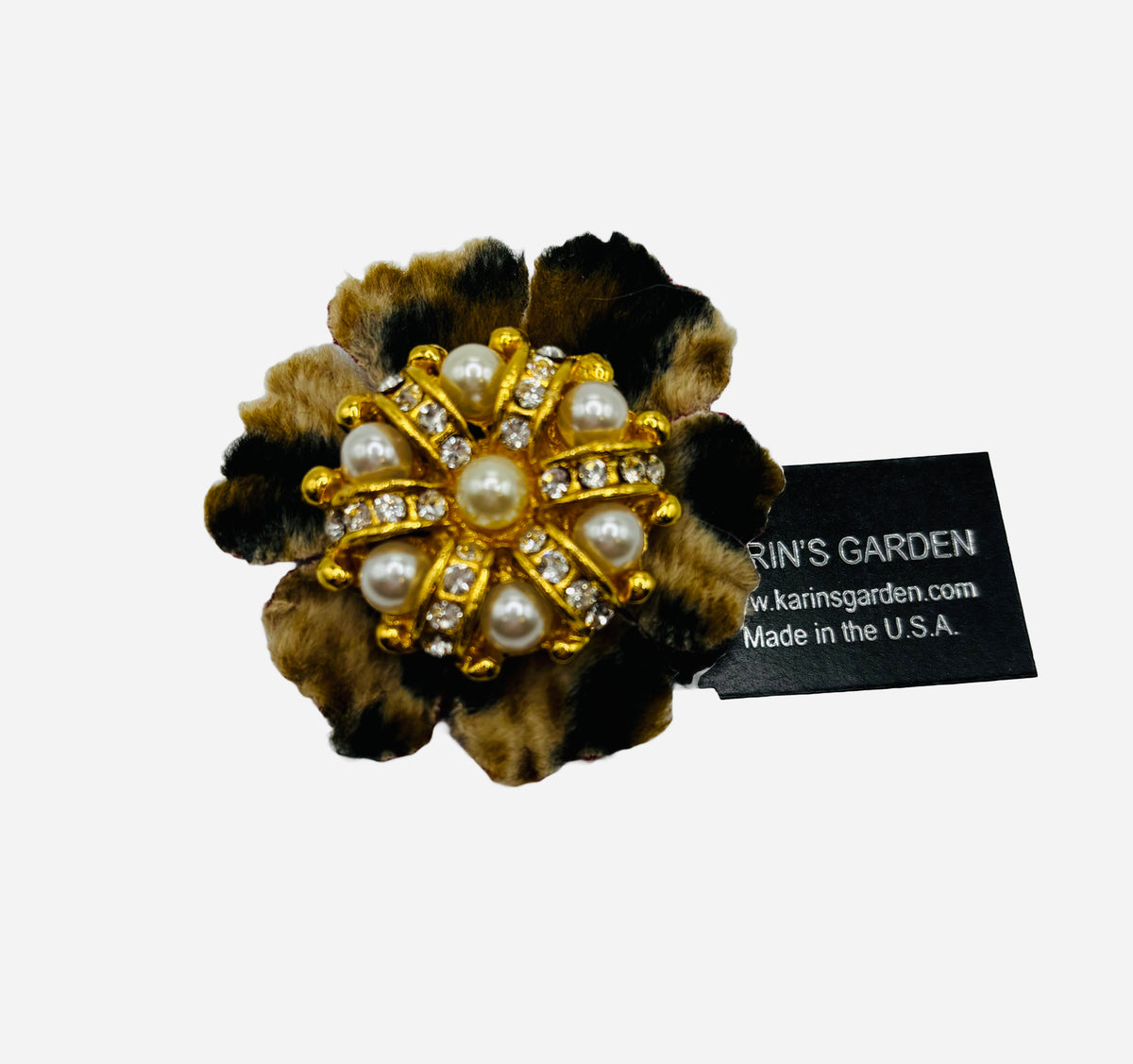 Faux Fur, Pearl & Gold Jeweled Mini Clip, 2"