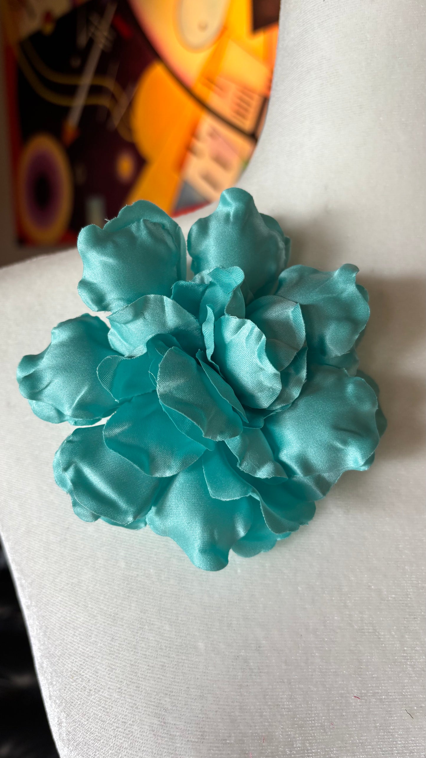 Harper Aqua Silk Satin Gardenia Brooch & Clip, 4" – Handmade