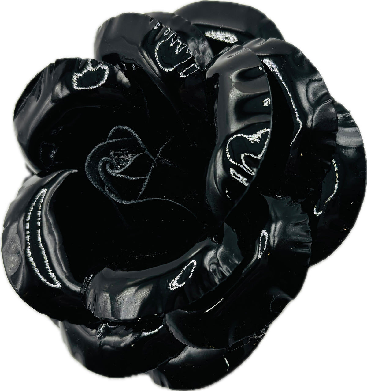Kirsten Black Patent Italian Leather Rose Pin & Clip, 5" – Handmade