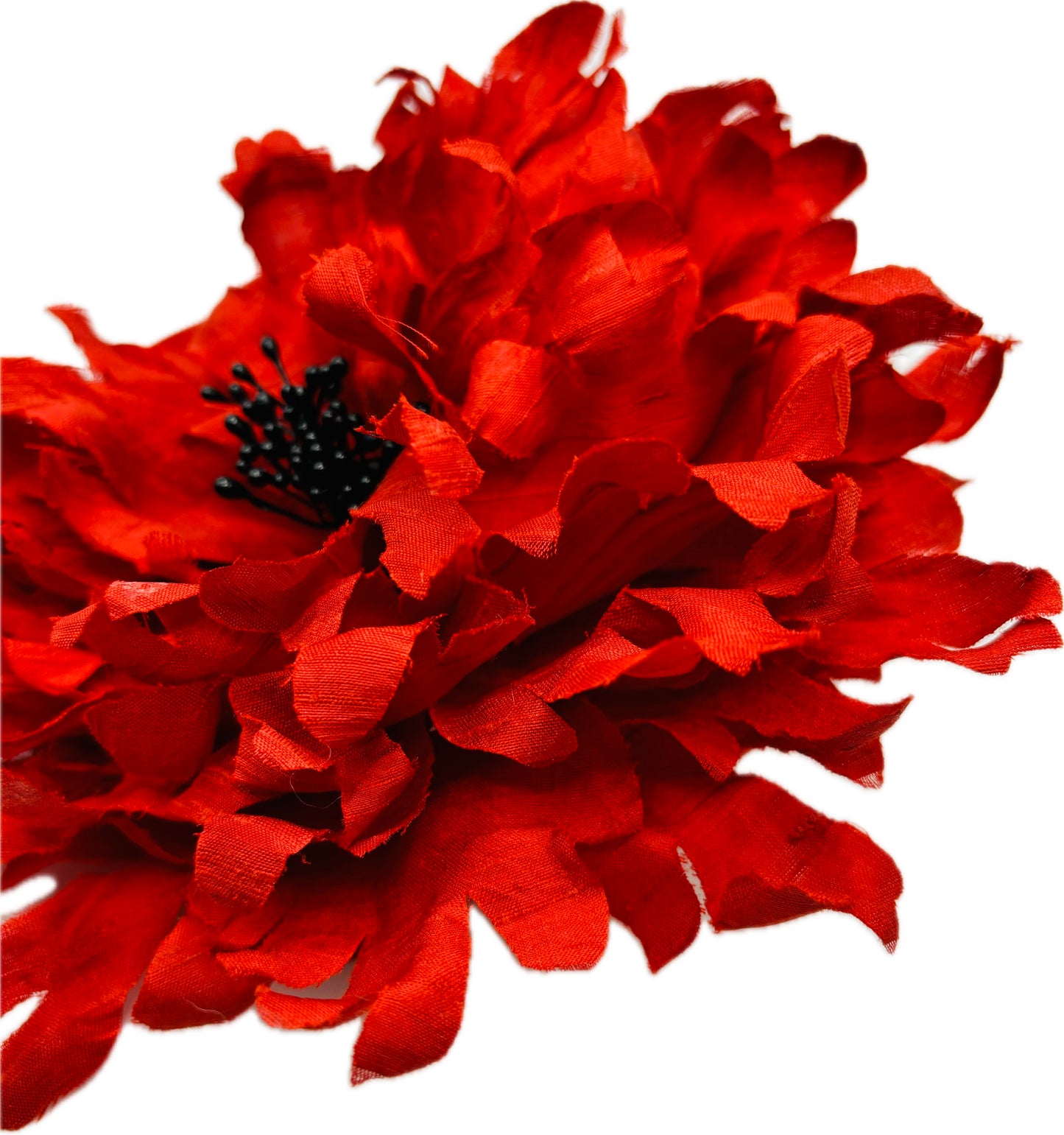 Empress Red Silk Dupioni Flower Pin & Clip, 8"