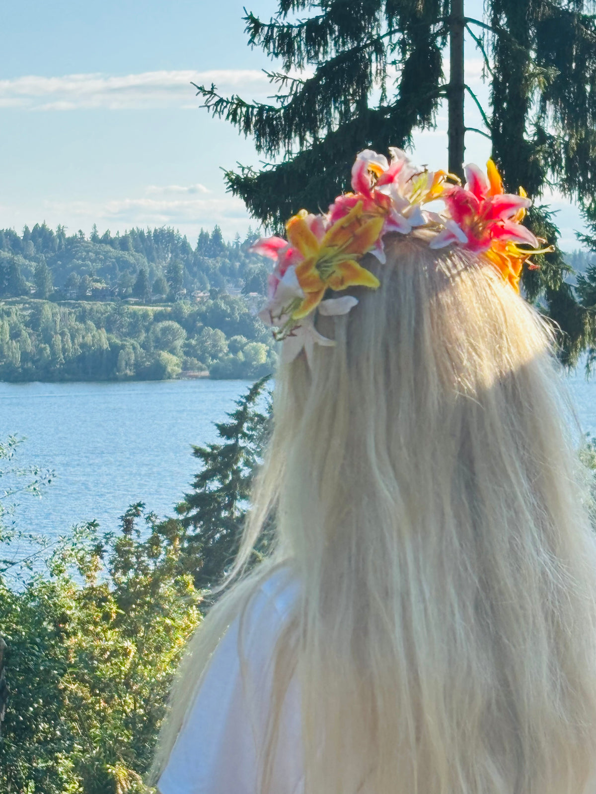 Martha Pink, White & Yellow Tiger Lily Crown Headband, 1"