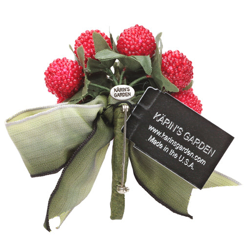 Karin's Garden 3” Raspberry Pin with Ombre Wired Bow Pin Brooch. Available in Red or Black