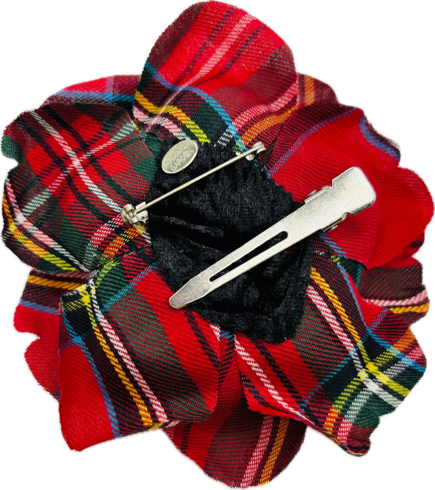 Red Joy Plaid Rose Brooch & Clip