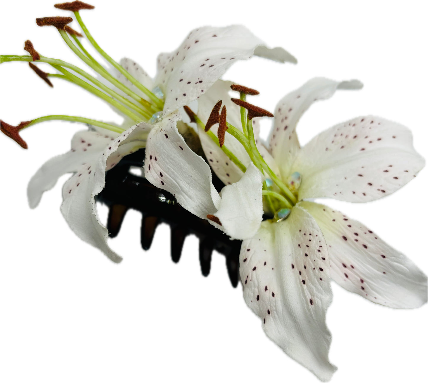 Ophelia White Tiger Lily Claw Clip with Crystals, 4"
