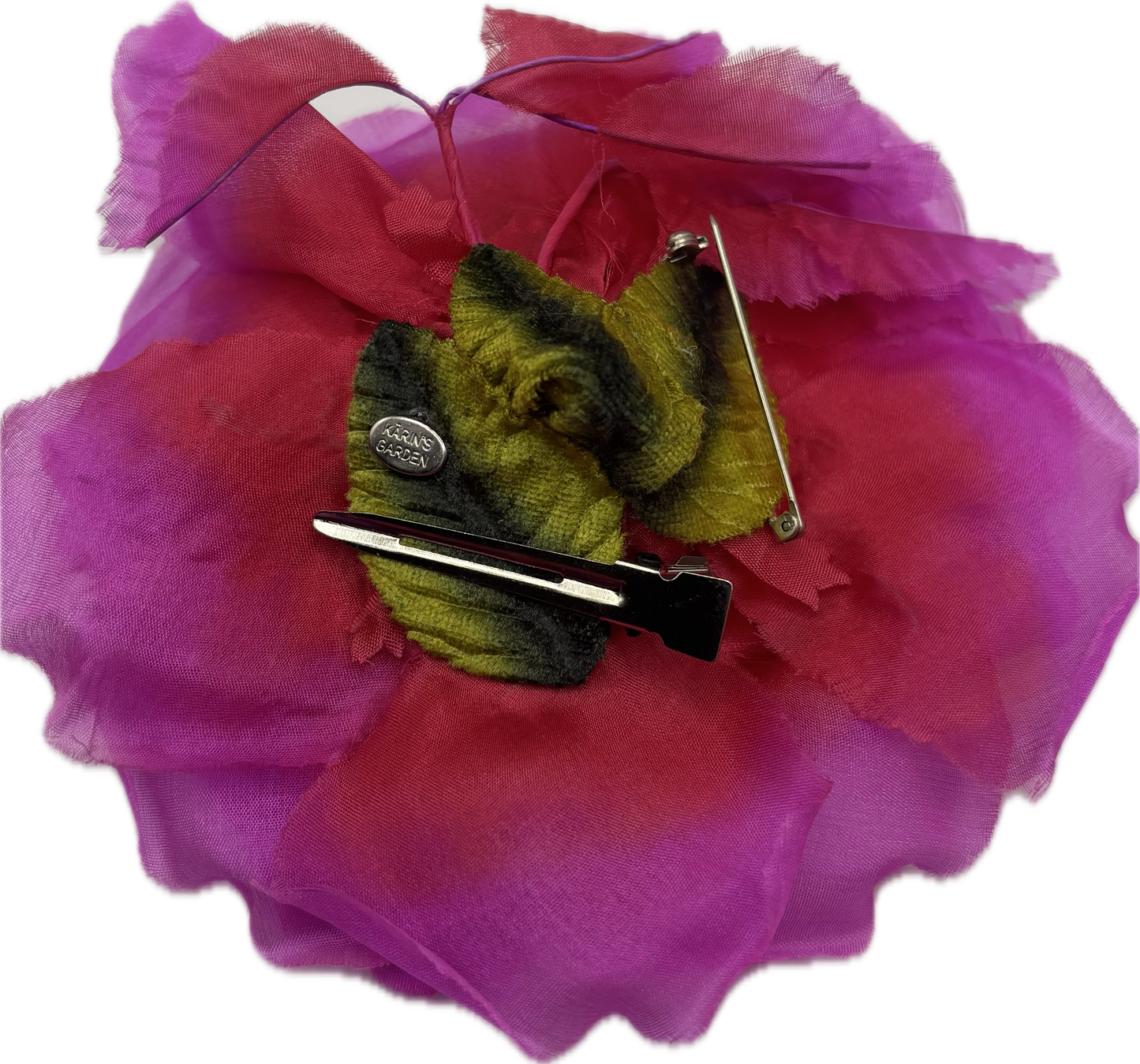 Desiree Black Silk Chiffon Layered Rose Pin & Clip, 4"