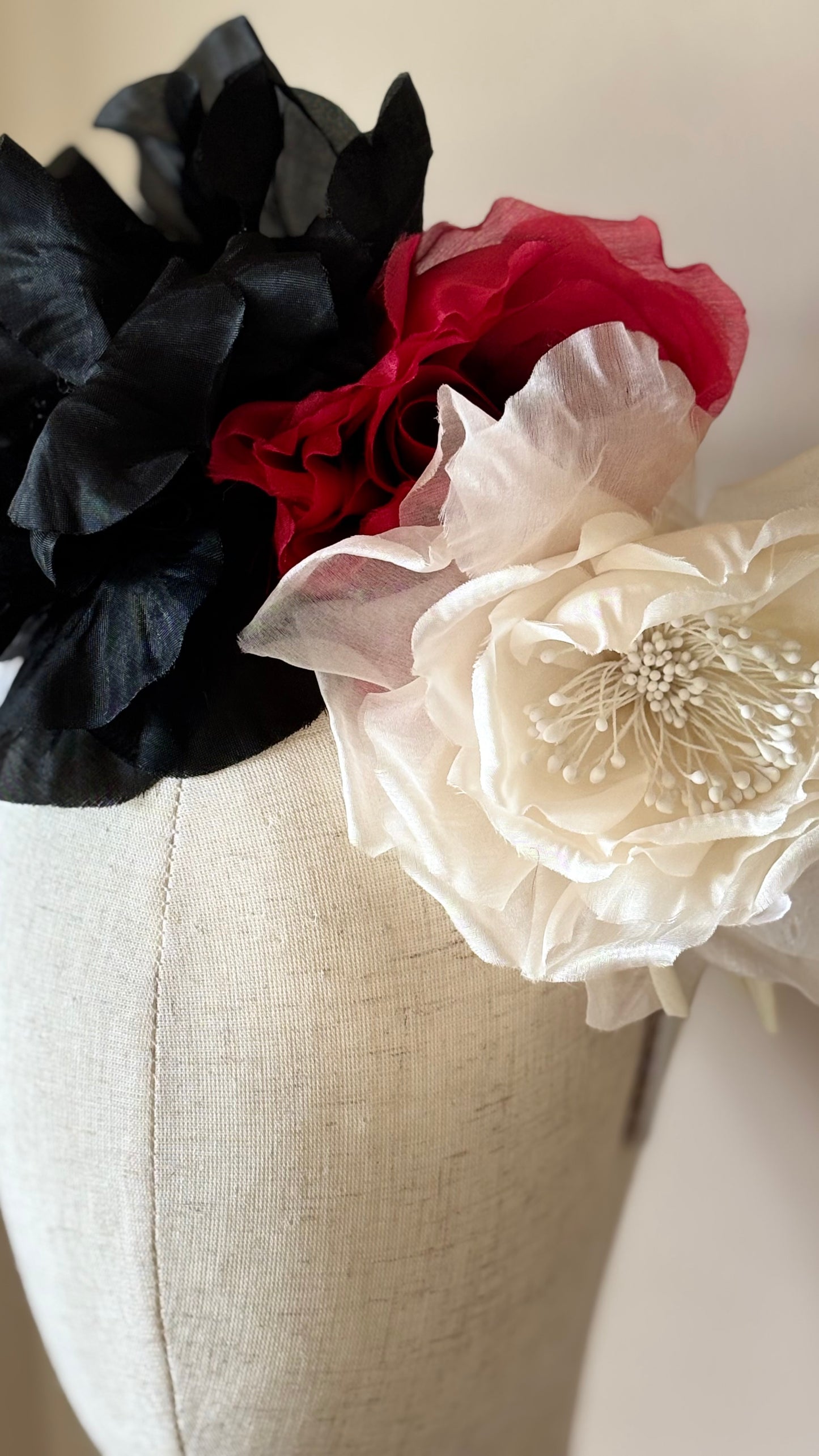 "The Versailles Garden Crown" A one-of-a-kind composition of rare vintage European florals and modern elements, arranged entirely by hand.