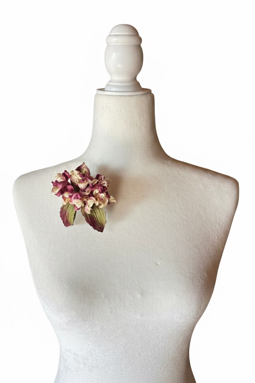 Ivy Fuchsia Hydrangea Brooch, 4"