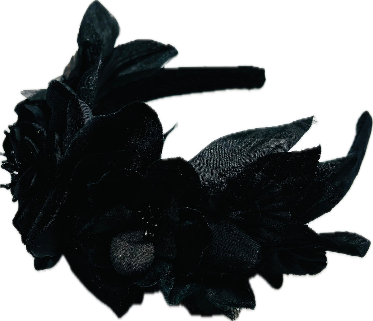 Night Fall Black Blooms Headband, 1" – One of a Kind
