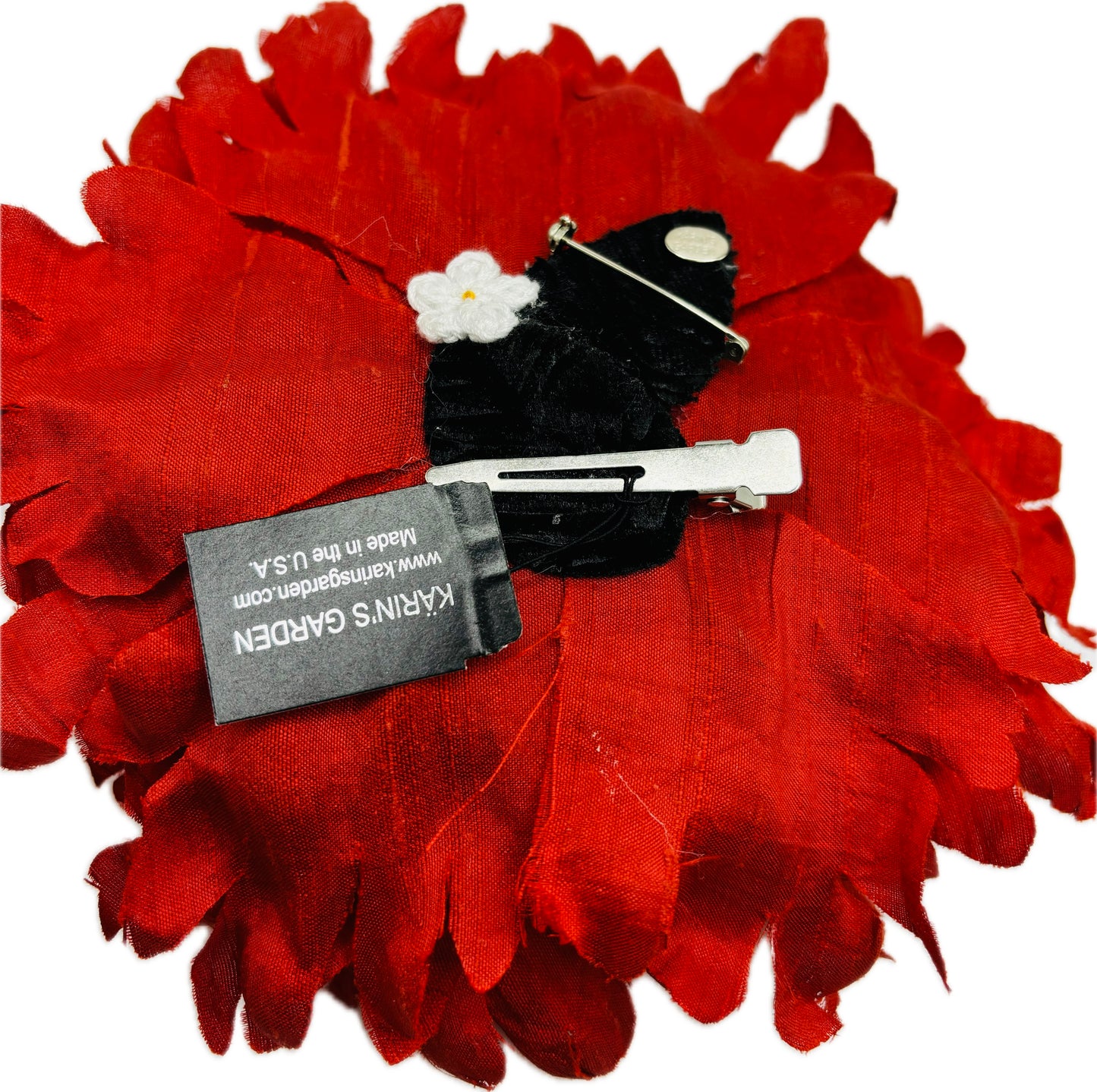 Empress Red Silk Dupioni Flower Pin & Clip, 8"