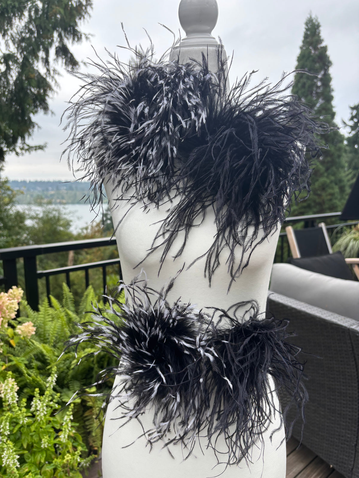 Dietrich Grand Black & White Ostrich Pin & Clip