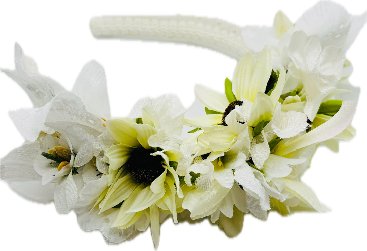 Daisies Don't Tell One-of-a-Kind White Floral Headband, 1"