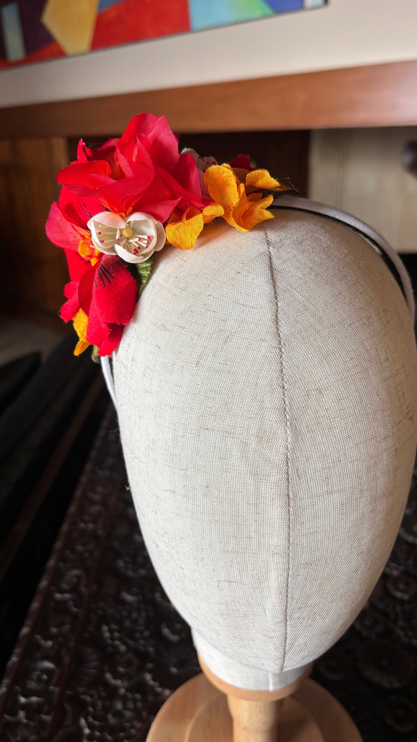 Nasturtium One-of-a-Kind White Silk Dupioni Headband, 3/8"