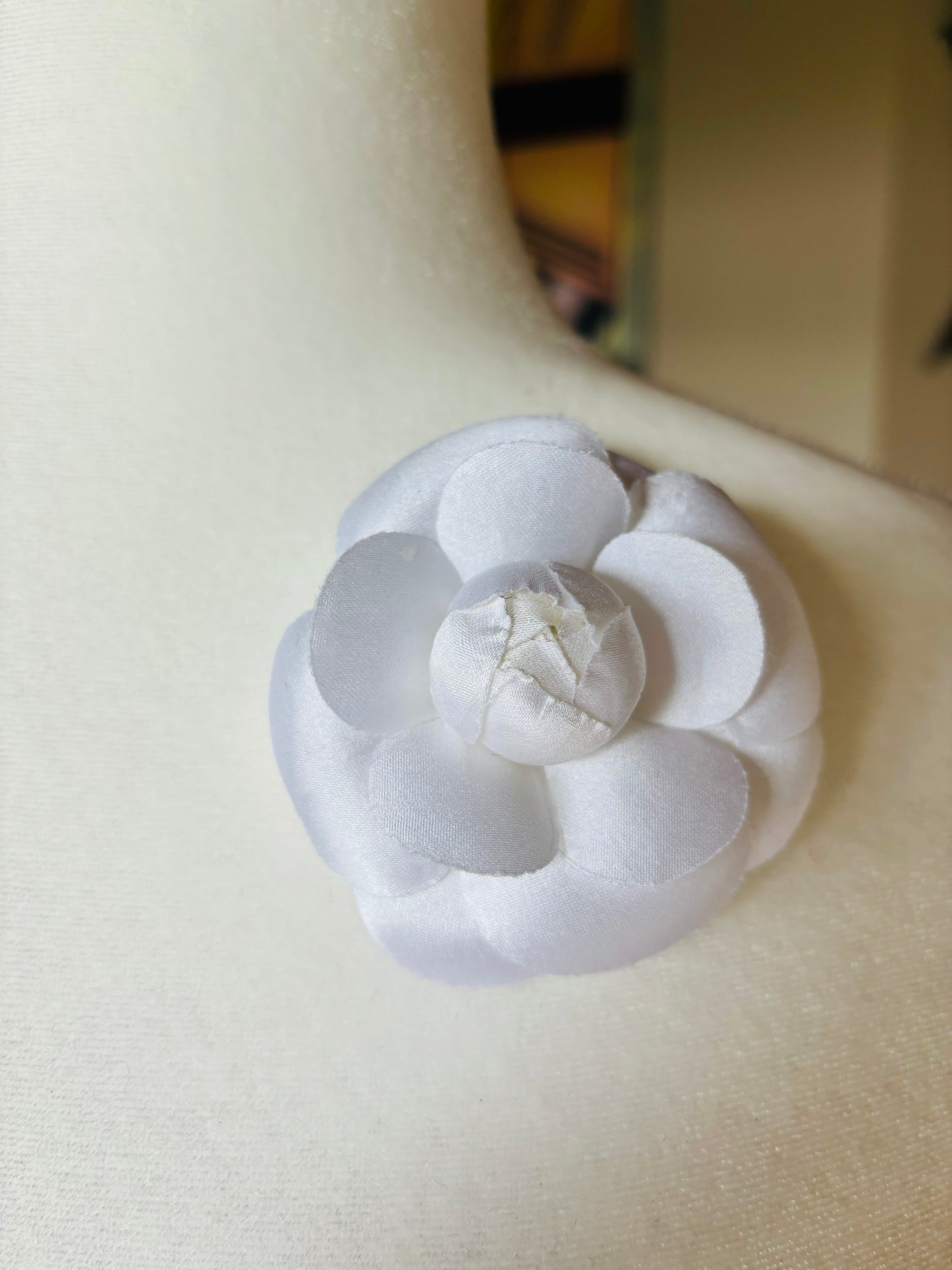 Camille White Silk Satin Camellia Brooch & Clip, 3"