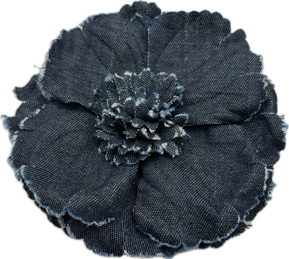 Indigo Denim Camellia Brooch & Clip, 4"