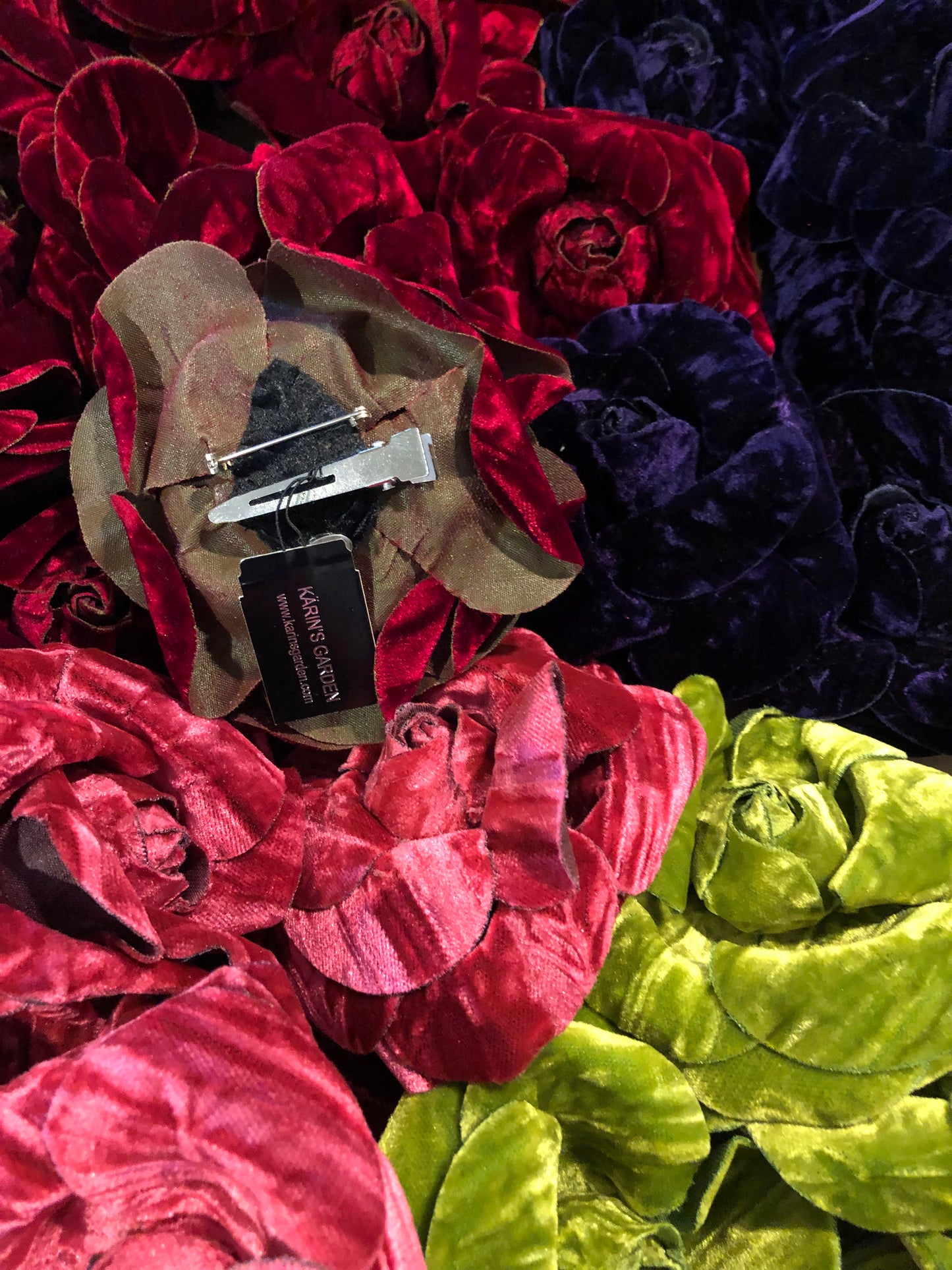 Karin’s Garden “Loretta” 4” Red Crushed Velvet Rose Pin-Clip