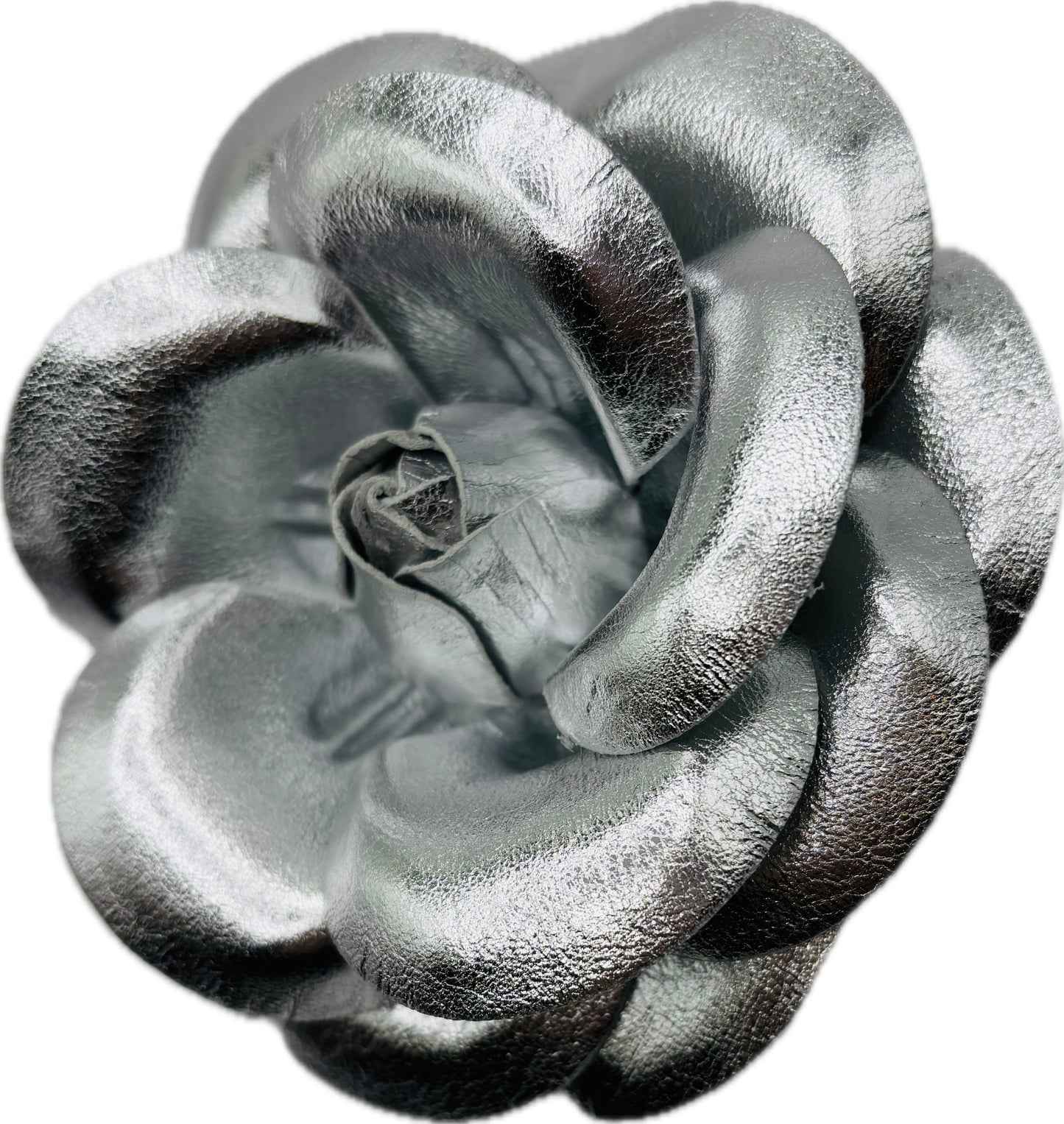 Kirsten Silver Metallic Italian Leather Rose Pin & Clip, 5" – Handmade