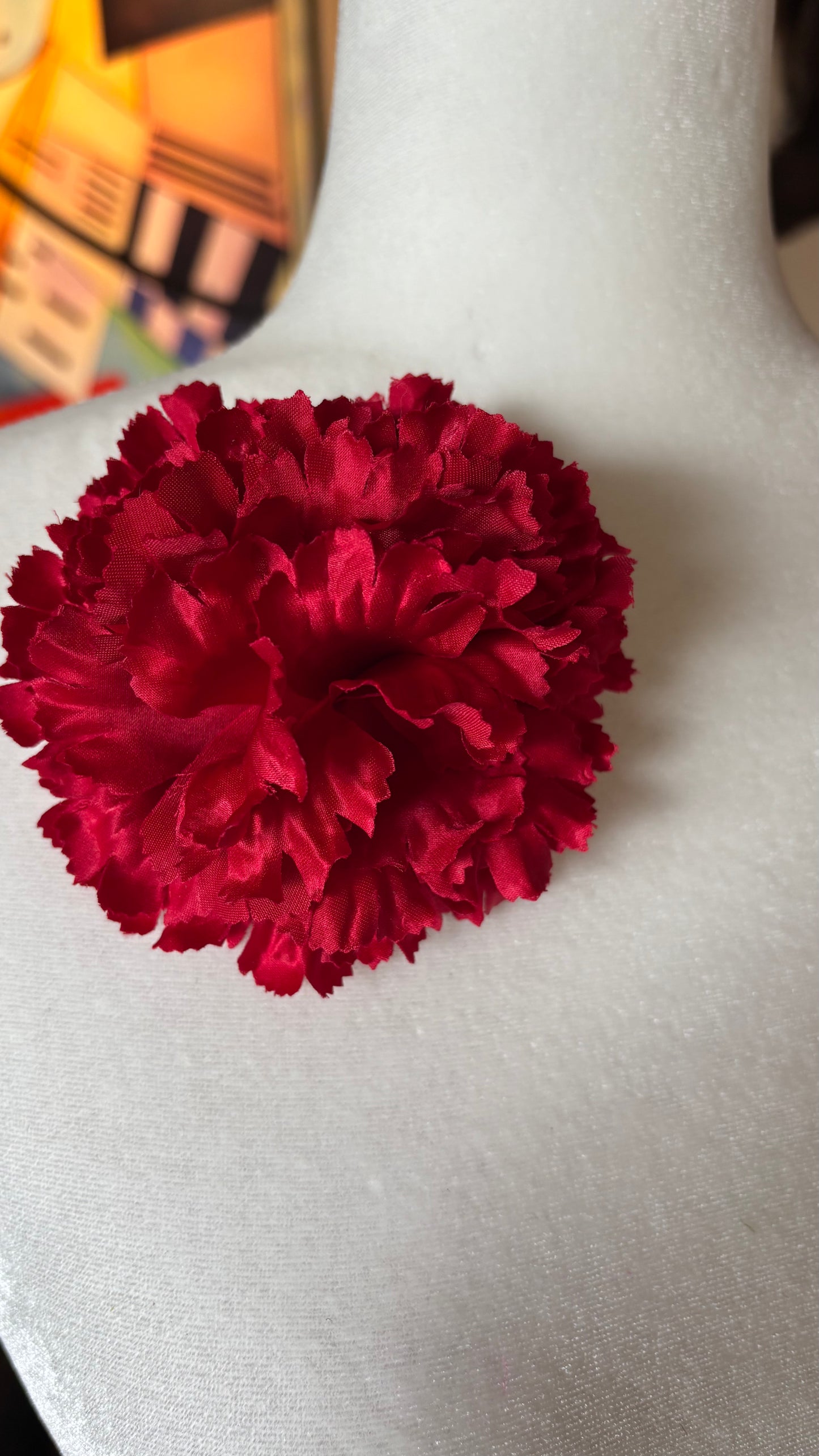 Bridgette Red Silk Satin Carnation Brooch & Clip, 3"