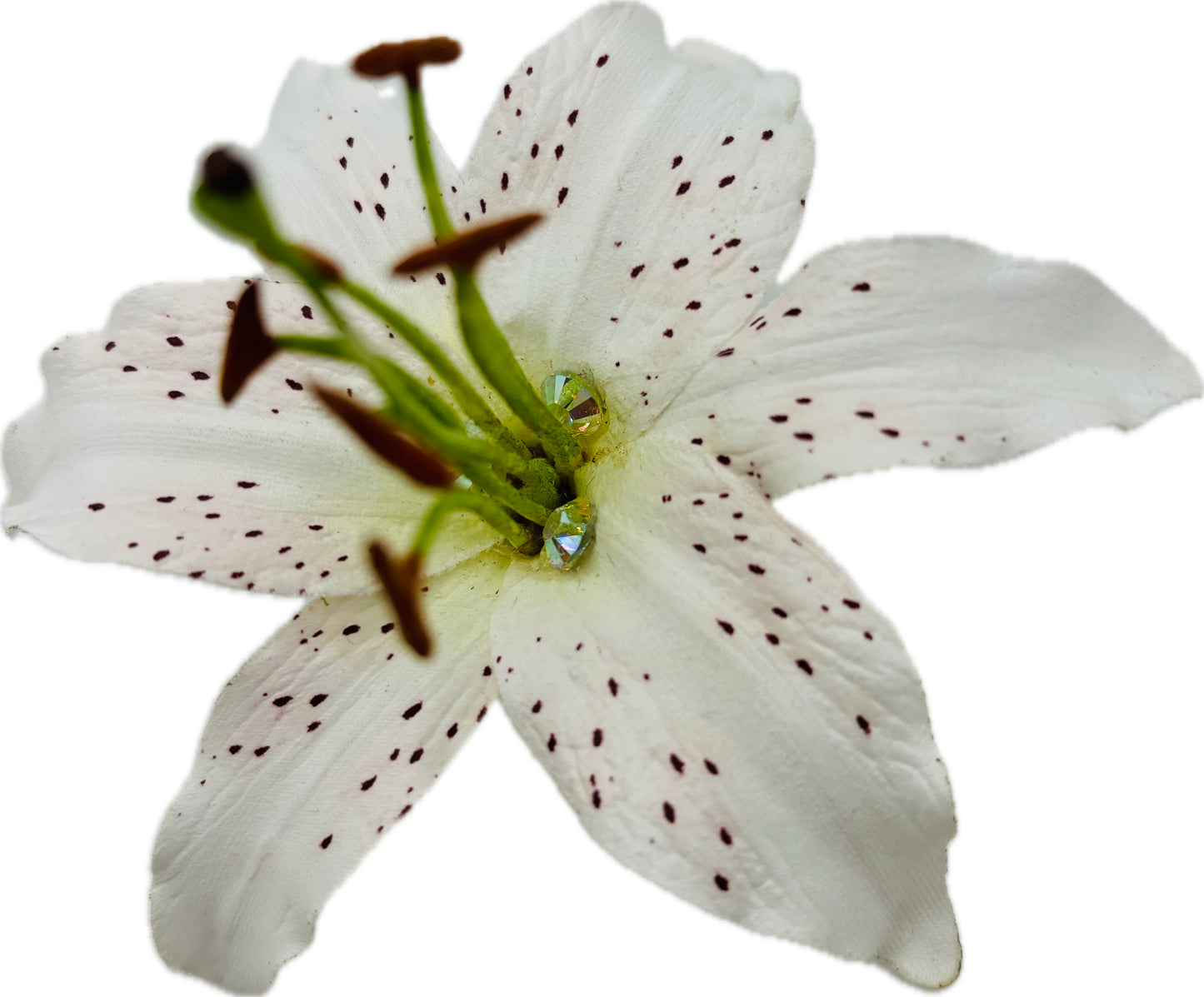 Ophelia White Tiger Lily Pinch Clip with Crystals, 3"