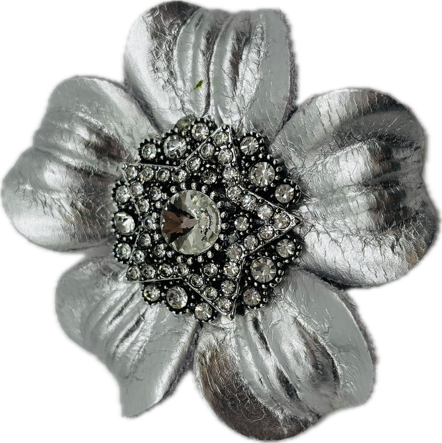 Baby Big Sky Rodeo Glam Silver Leather Crystal Star Pin & Clip, 2 1/4"