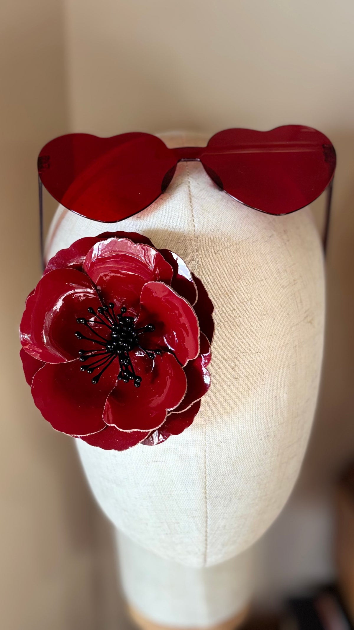 Cecconis Red Patent Leather Rose Pin & Clip, 3"