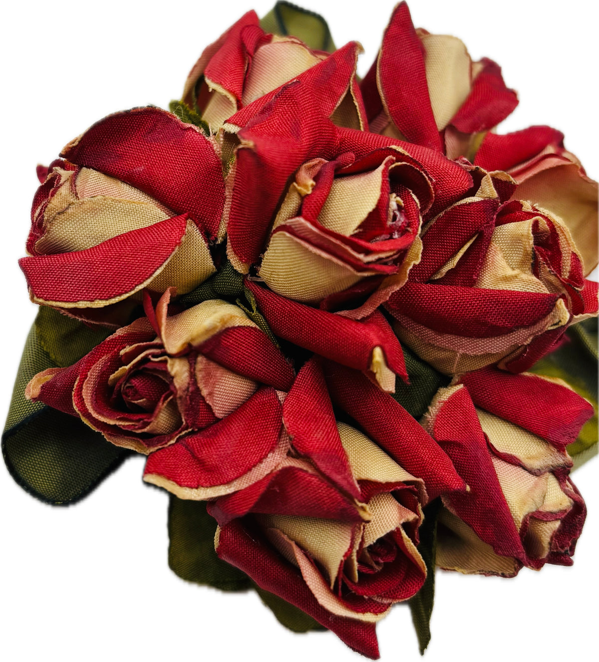 Mary Ellen Red & Taupe Rosebuds Brooch & Clip, 4"