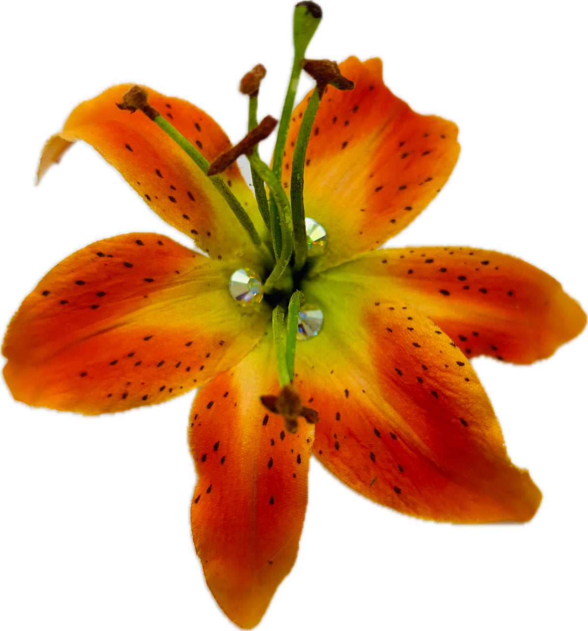 Ophelia Orange Tiger Lily Pinch Clip with Crystals, 3"