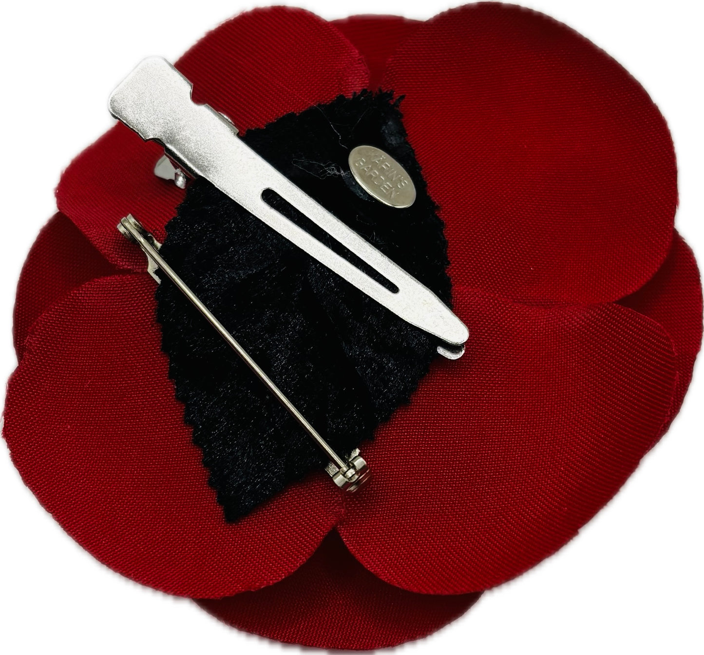 Red Silk Satin Camellia Pin & Clip, 3"