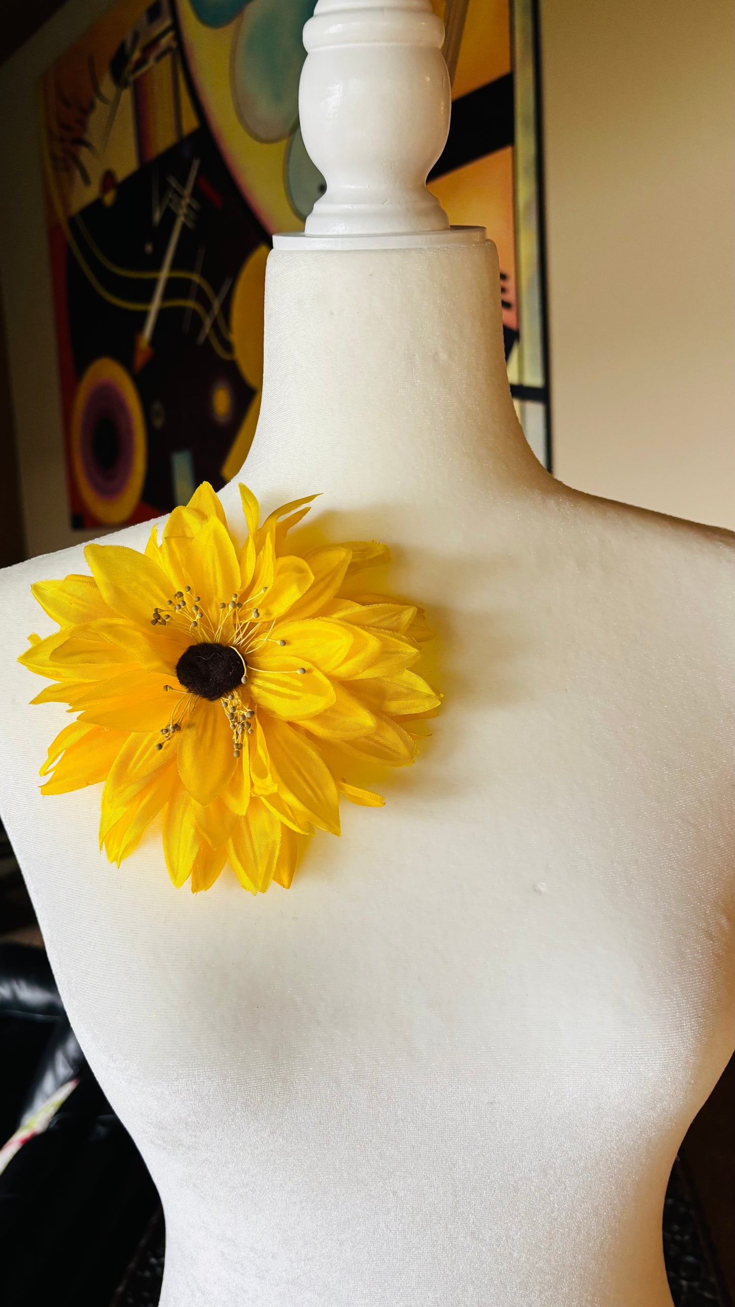 Vintage Yellow Sunflower Pin & Clip, 5"