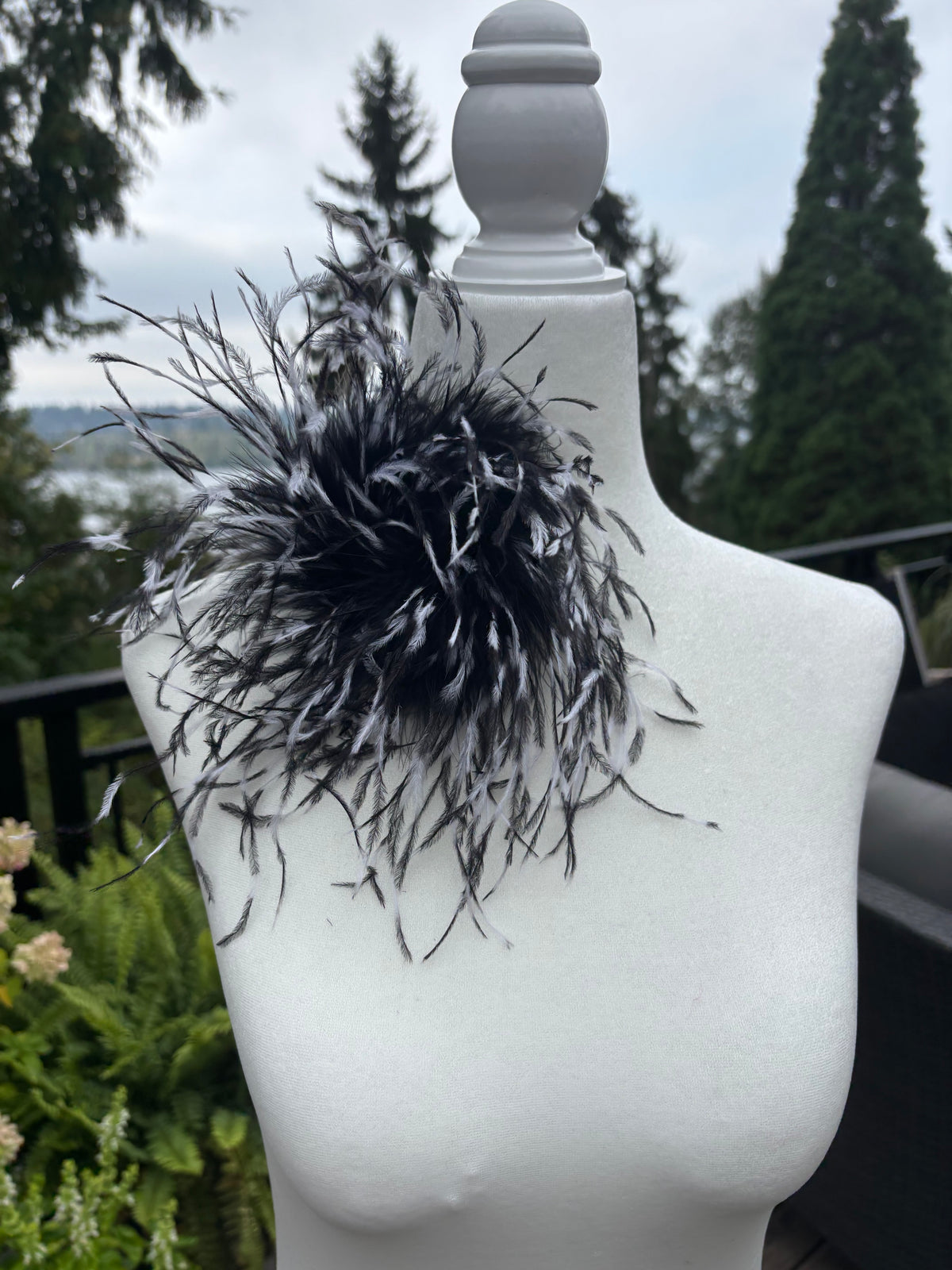 Dietrich Petite Black & White Ostrich Pin & Clip
