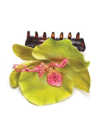 Karin's Garden Stella 2 1/2" Lime Phalaenopsis Orchid Petite French Jaw Clip. Made in the USA