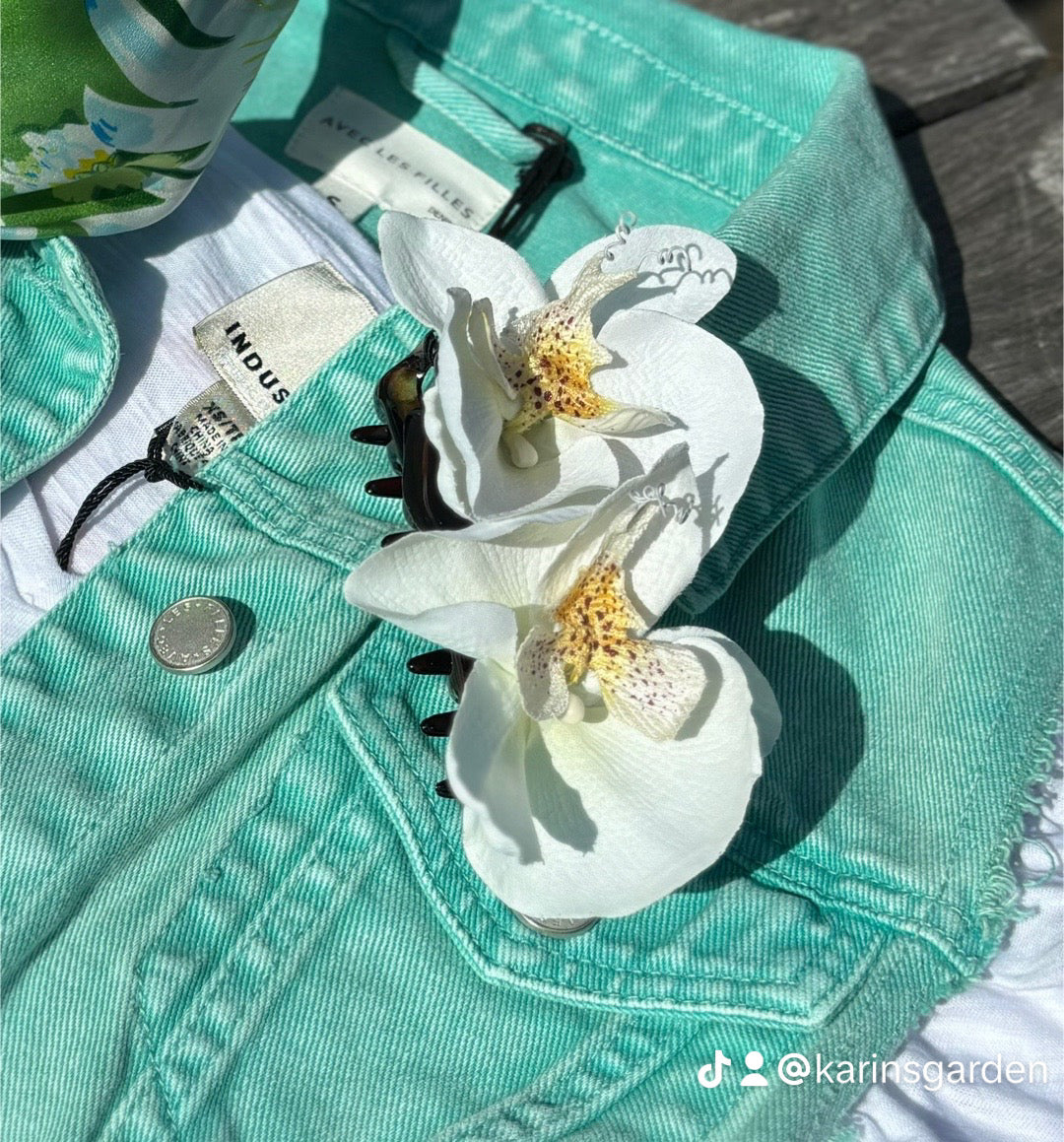 Karin's Garden "Stella" White Orchid French Jaw Clip 4" Hair Accessory Tropical Orchids Handmade in the USA