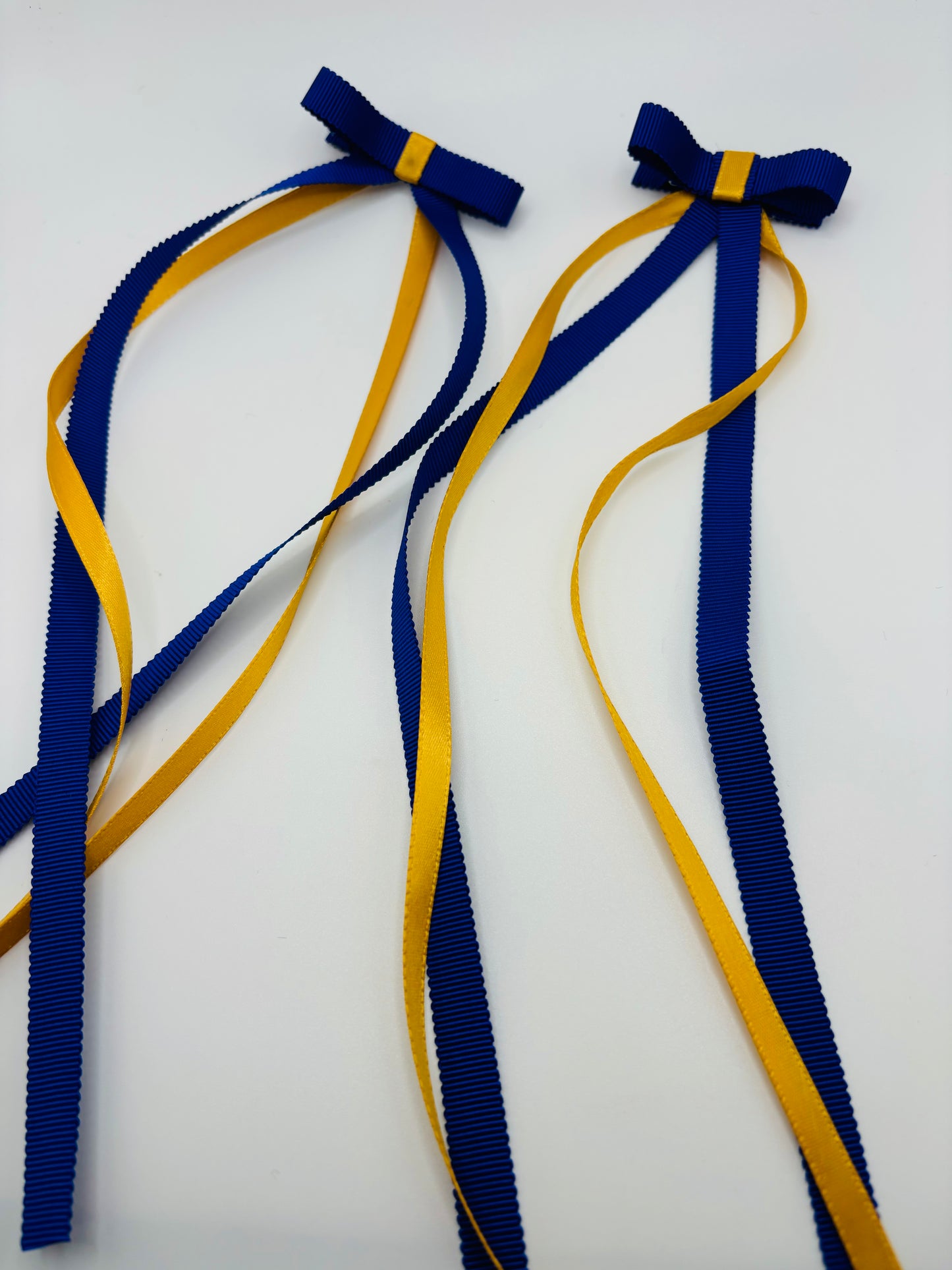 Blue & Gold Mini Grosgrain Bows Pinch Clip, 2"