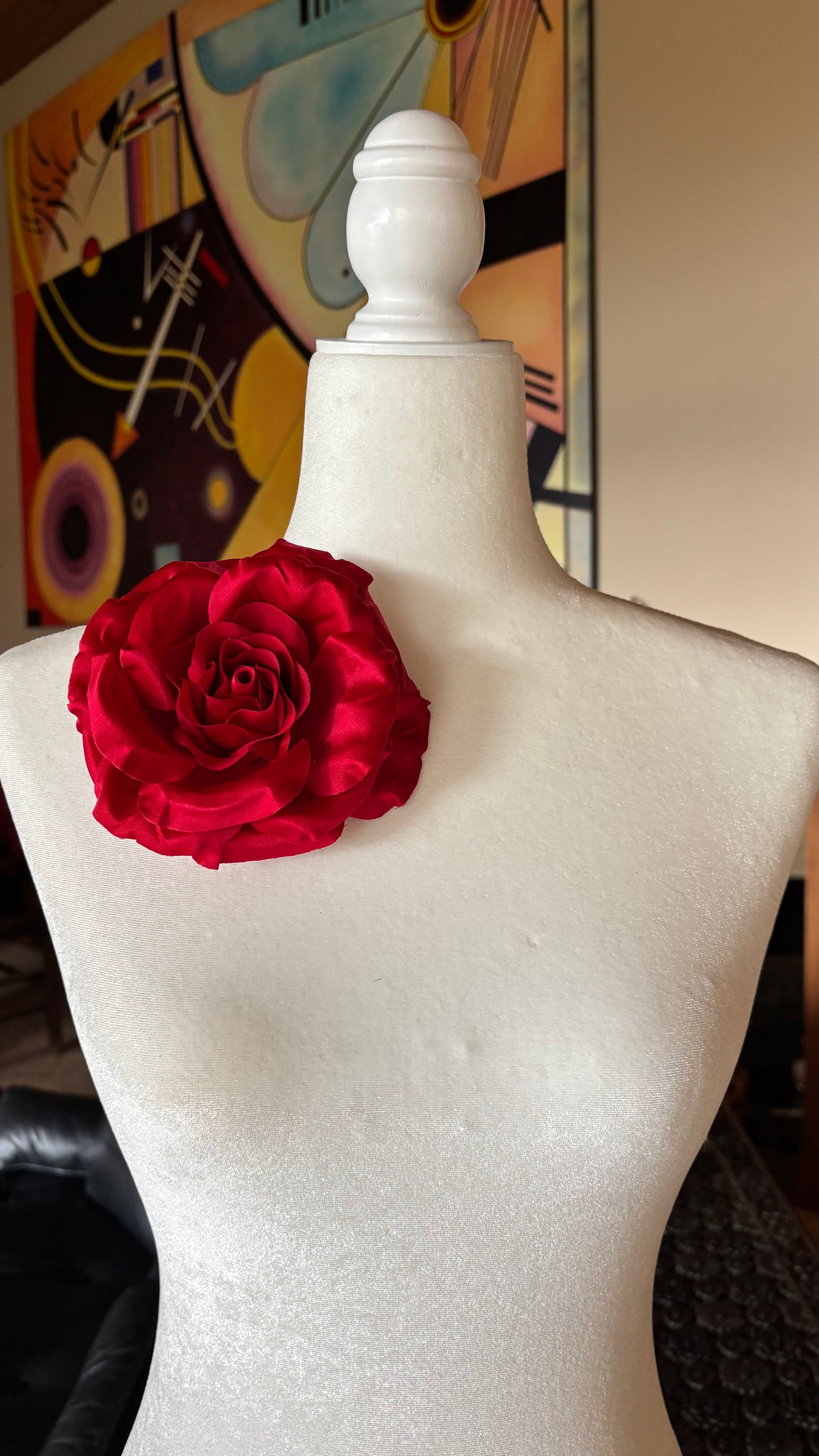 Karin's Garden "Seraphina" 5" Silk Satin Rose Brooch Pin & Clip.