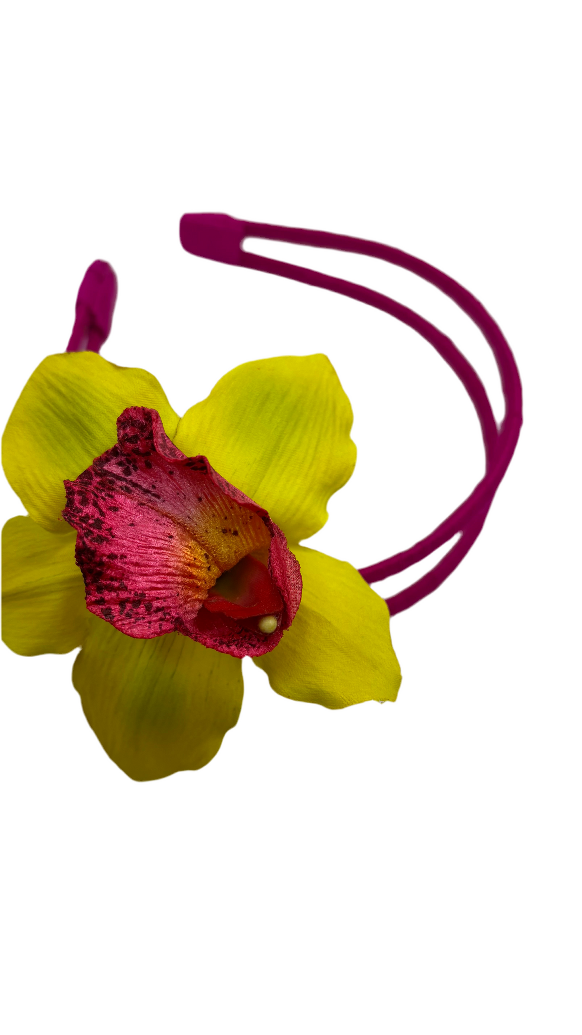 Chloe Fuchsia Silk Double Skinny Headband with Vanda Orchid