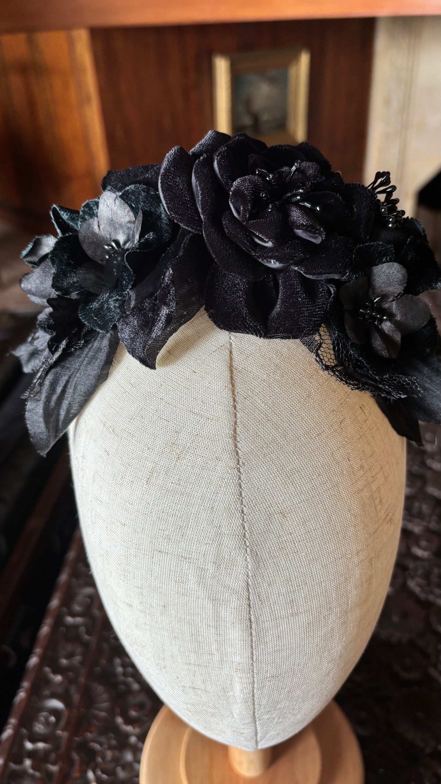 Night Fall Black Blooms Headband, 1" – One of a Kind