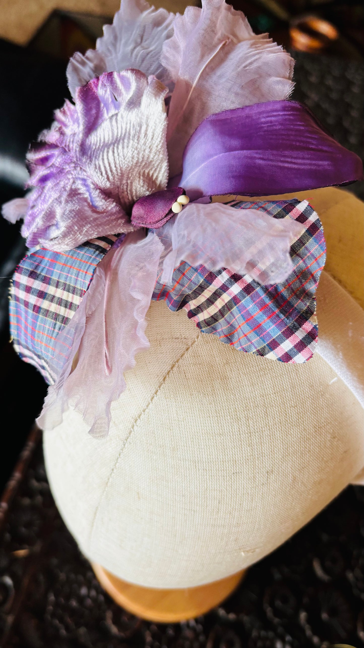 Karin's Garden "Preppy Plaid Orchid" one-of-a-kind 1" Comfort Fit Headband. Handmade in the USA.