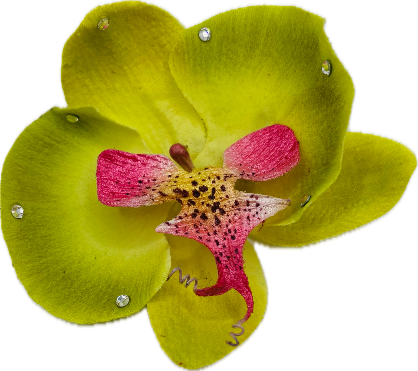 Whitney Lime Orchid Pin & Clip with Swarovski Crystals, 3.5"
