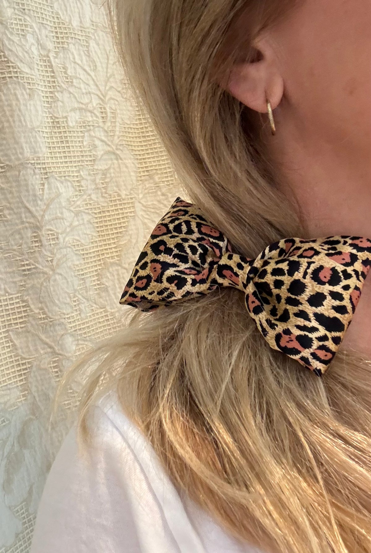 Siena Leopard Print Silk Charmeuse Bow Barrette, 5 1/2"