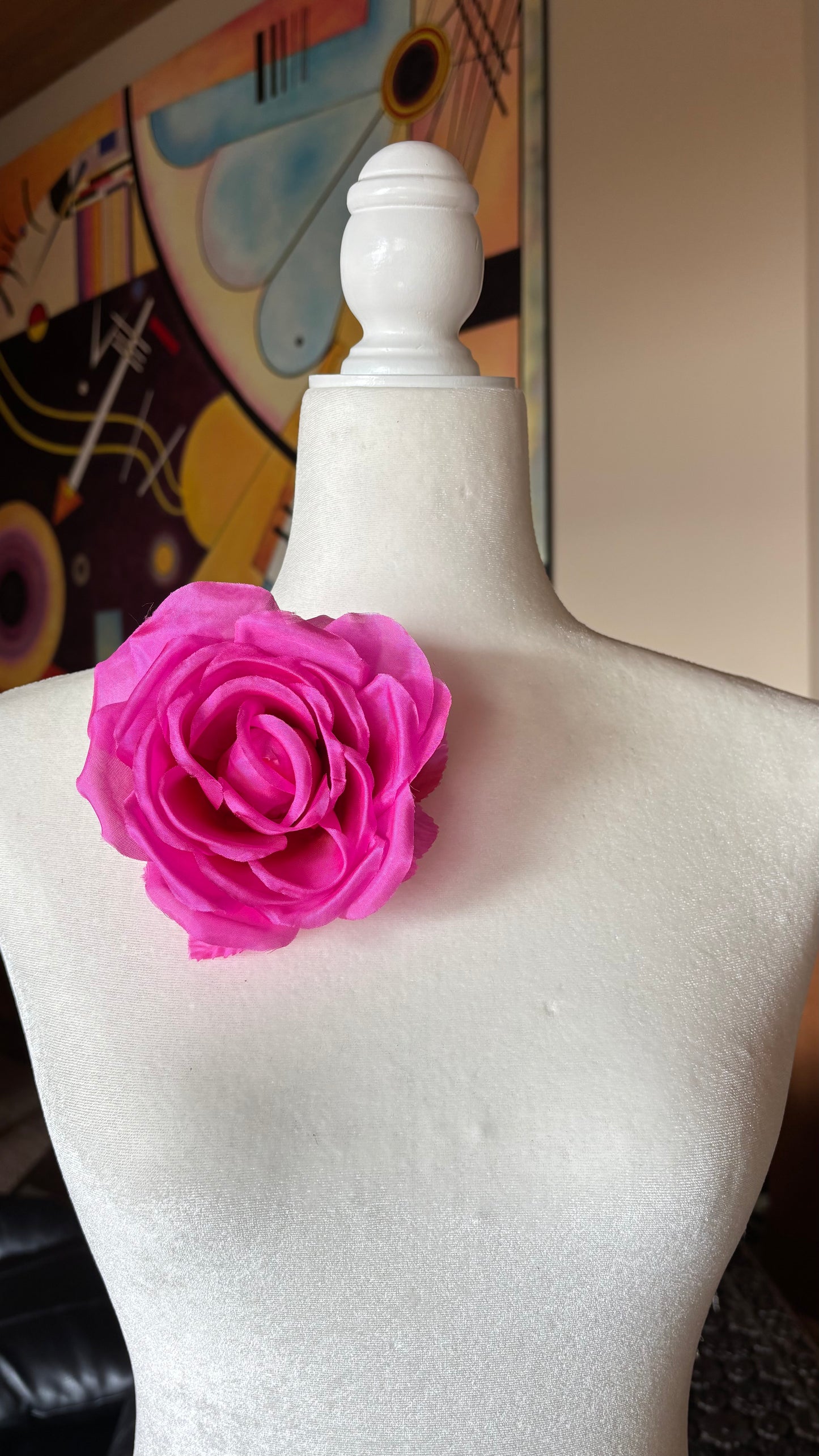 SJP Fuchsia Silk Rose Pin & Clip, 4.5"