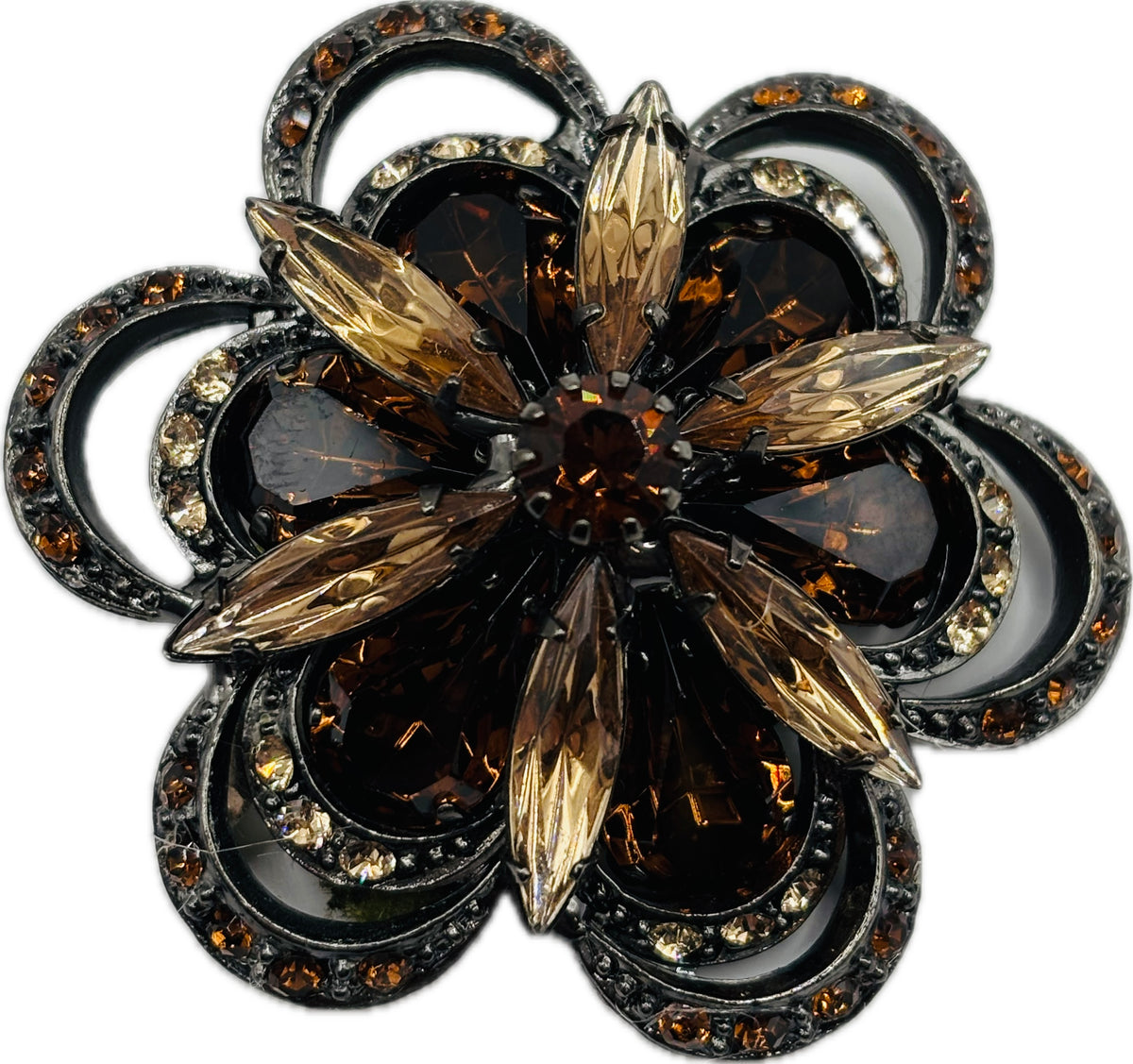 Mae Blue Jeweled Brooch, 1.75"