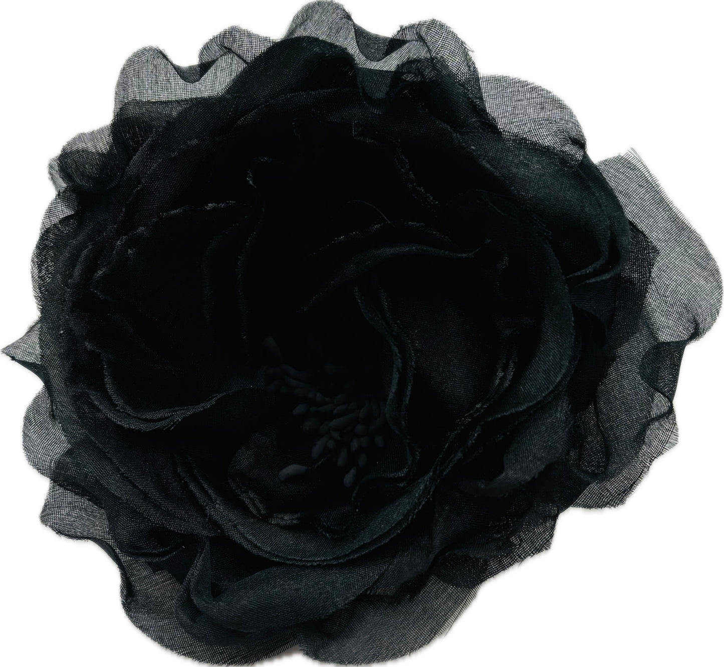 Desiree Black Silk Chiffon Layered Rose Pin & Clip, 4"