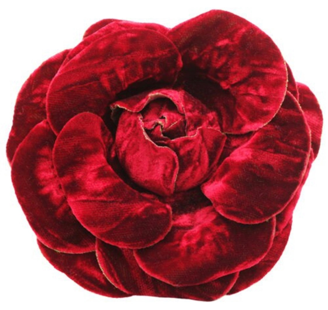 Loretta Red Crushed Velvet Rose Pin & Clip, 4"
