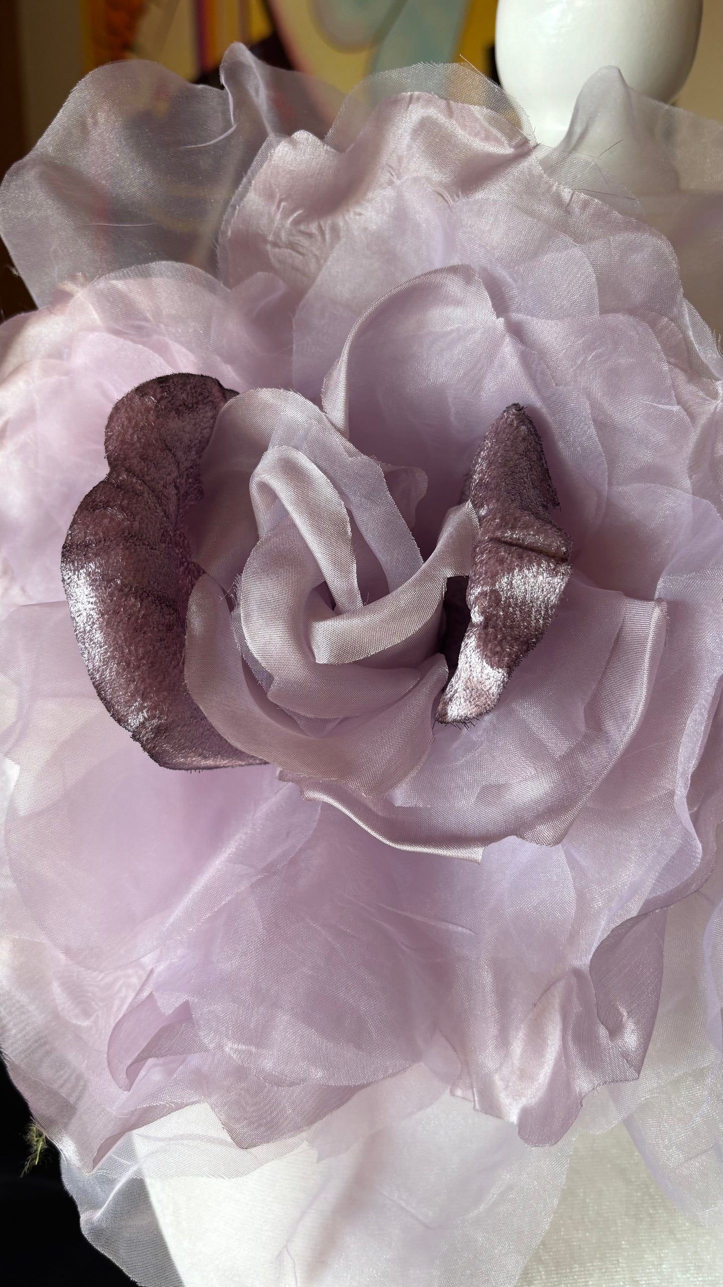 Ariana Lavender Silk & Velvet Organza Rose Pin & Clip, 10"