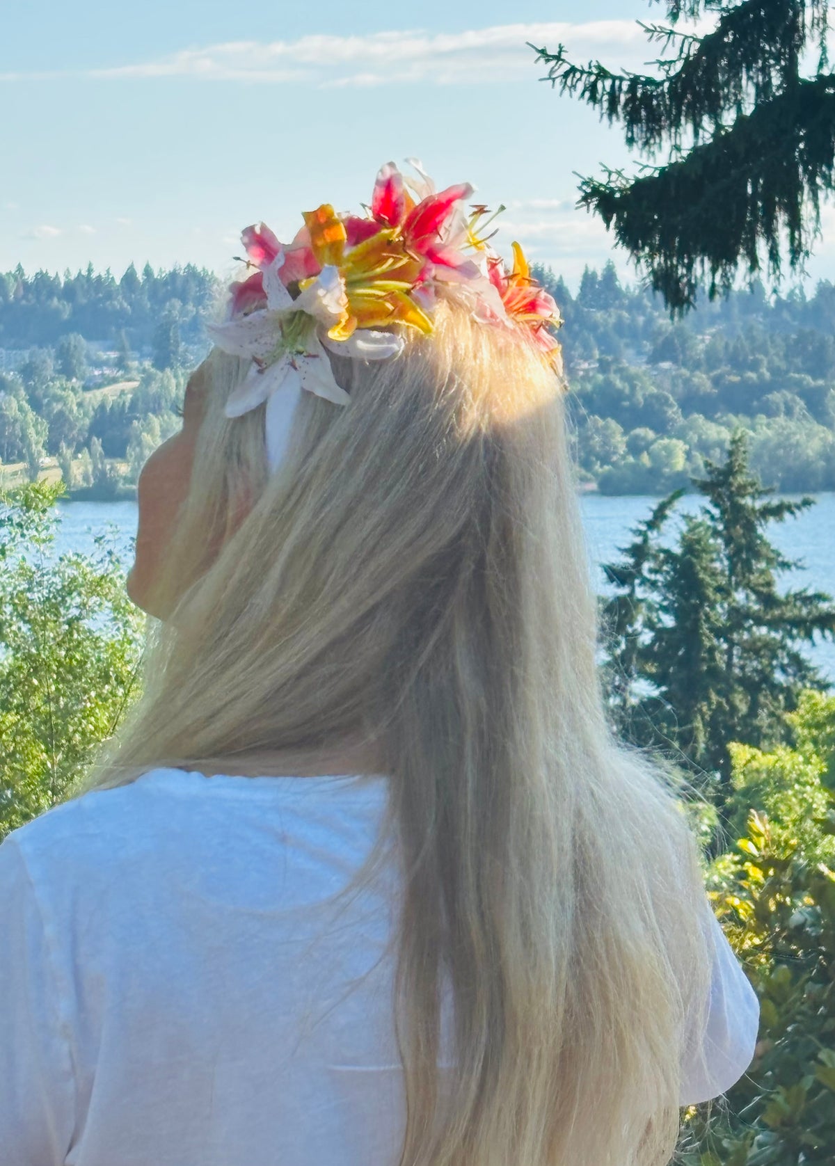 Martha Pink, White & Yellow Tiger Lily Crown Headband, 1"