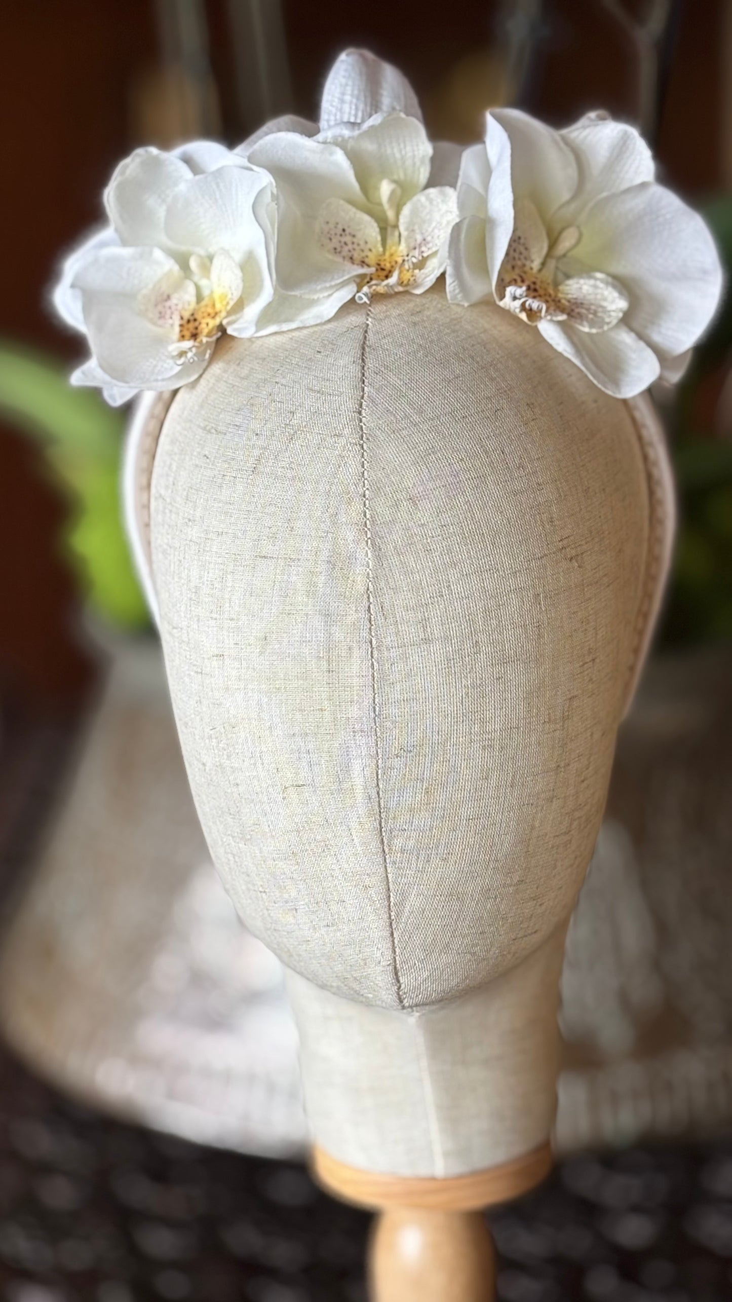 Karin's Garden "Stella" White Orchids Headband. 1" Comfort Fit Headband. Handmade in the USA.