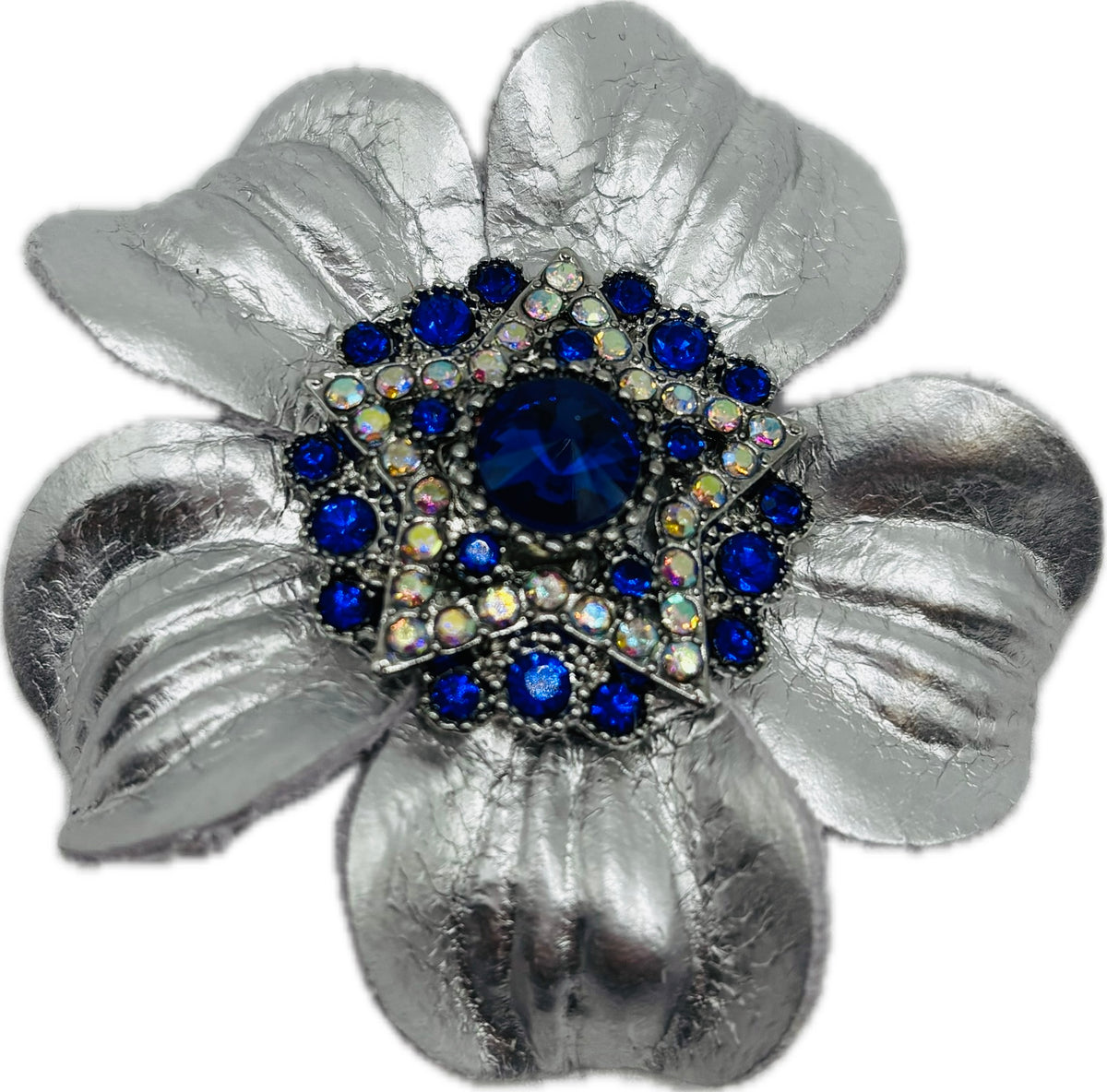 Baby Big Sky Rodeo Silver Sapphire Leather Crystal Star Pin & Clip