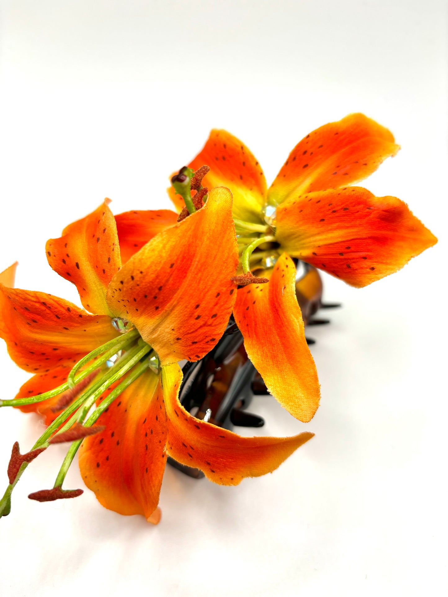 Ophelia Orange Tiger Lily Claw Clip with Crystals, 4"
